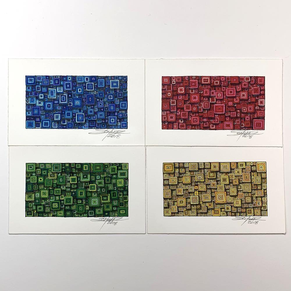 BRGY Squares with Squares; Shadow Boxes Set - Original - MJS.ART