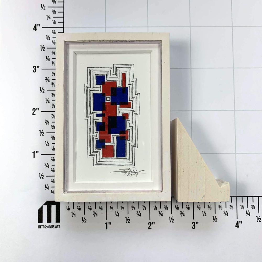 Framed Blue-Red Tiny Grid 1 - Original - MJS.ART