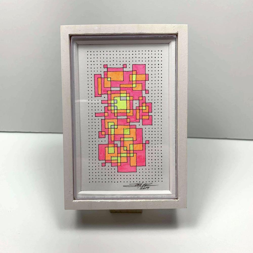 Framed Fluorescent Tiny Grid 1 - Original - MJS.ART