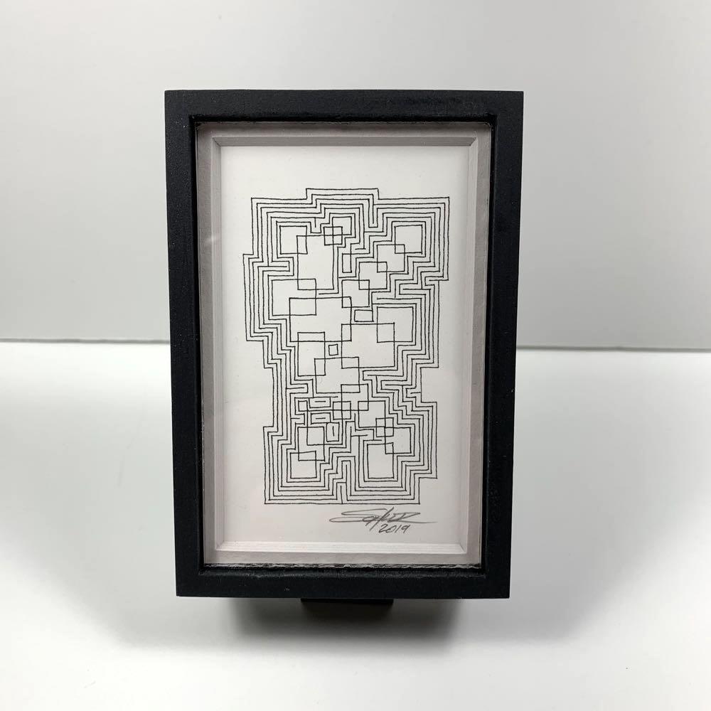 Framed Monochrome Tiny Grid 1 - Original - MJS.ART